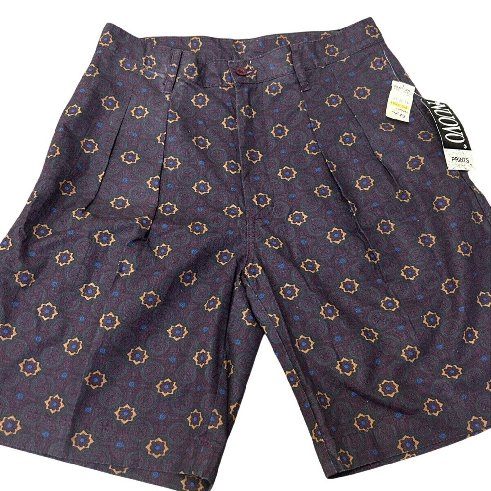 Medallion Print Pleated Shorts Men's‎ 32 Brown Blue Vintage NWT 90s Pleated